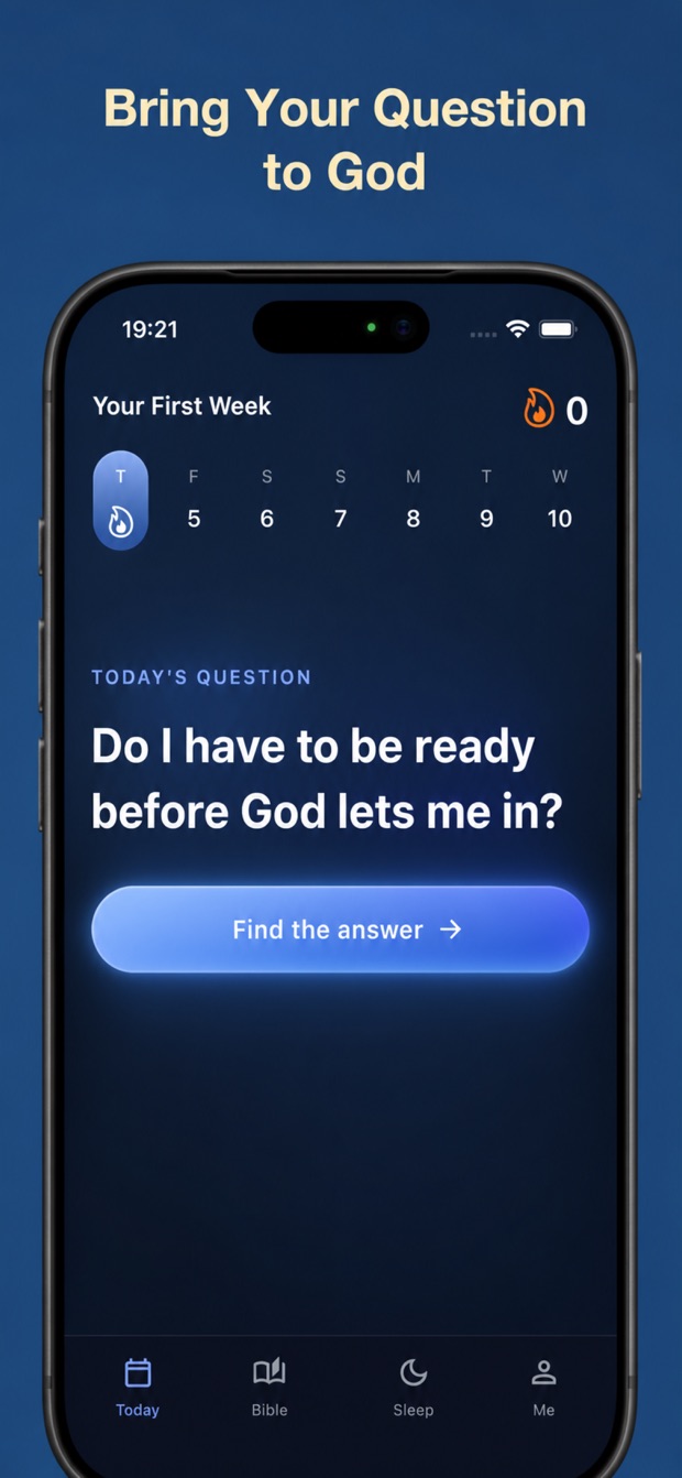 Today screen of the One Minute with God for Men app: bring your question to God