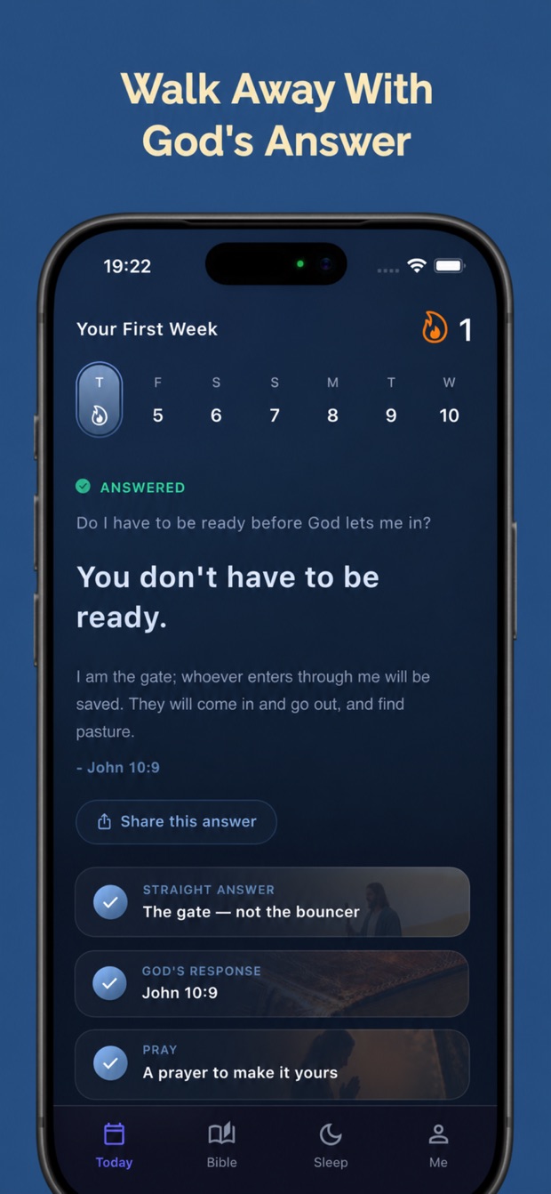 Answer screen: walk away with God's answer, grounded in the day's scripture